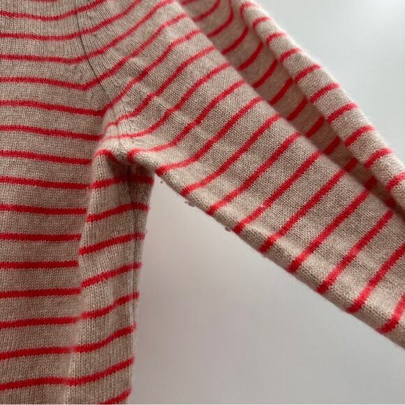 Demylee 100% Cashmere Beige & Pink Striped 3/4 Sleeve Pullover Sweater Size L - Picture 7 of 9